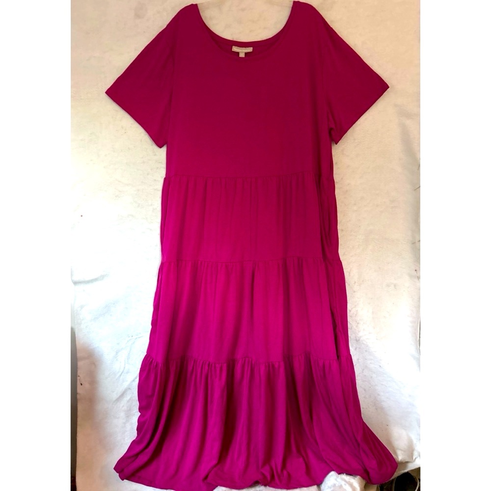 Woman Within Plus Size 2X Magenta tiered Ruffle Maxi Dresss
